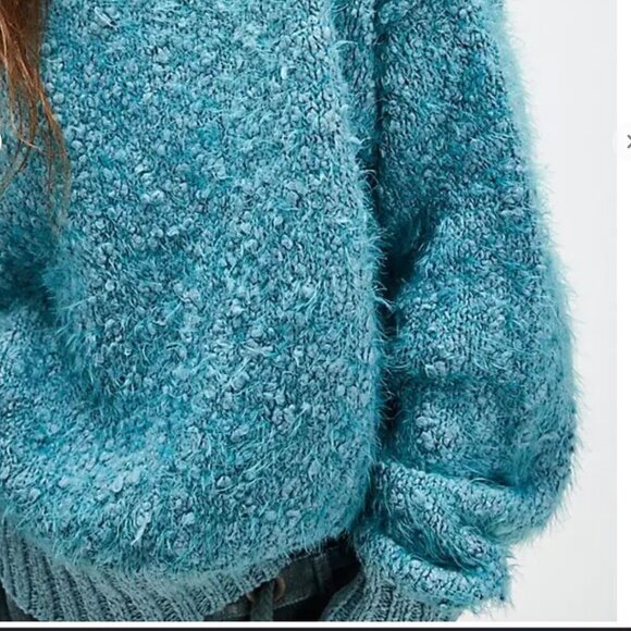 NWT Free People Carmen Pullover Sweater in Tourmaline Teal Combo - Picture 3 of 4